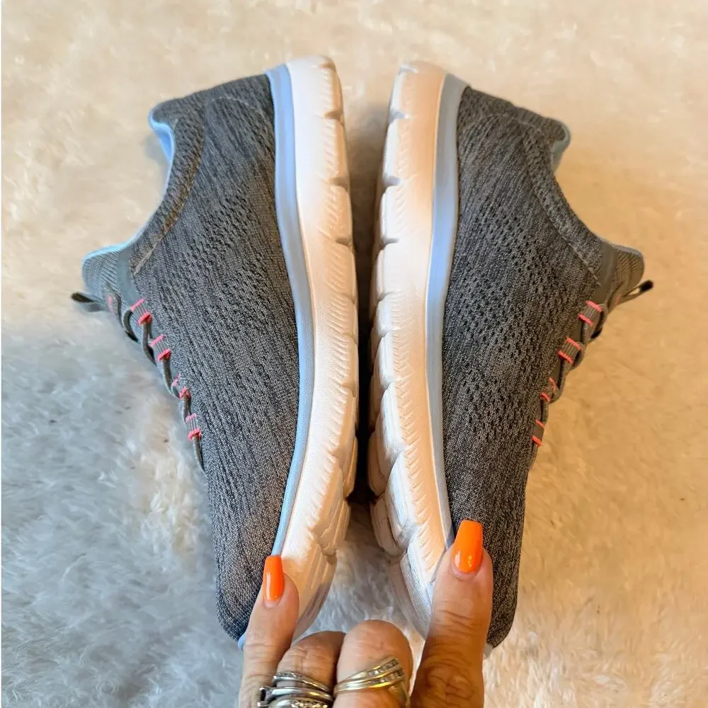 Skechers 8.5 Gray Pink Memory Foam Slip On Walking Sneakers